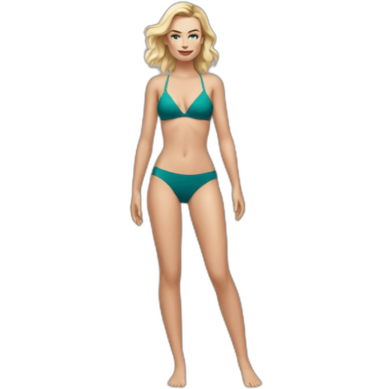 Full body Margot Robbie posing in swimsuit emoji