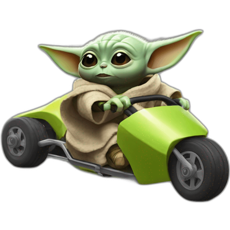 Baby Yoda on a kart launching banana emoji