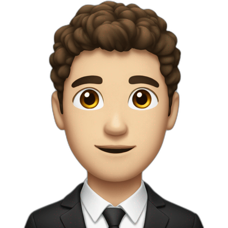 young man with brown hair and brown eyes and a black suit and hair to the left emoji