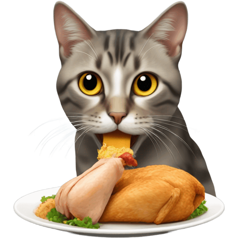 Cat eating chicken emoji