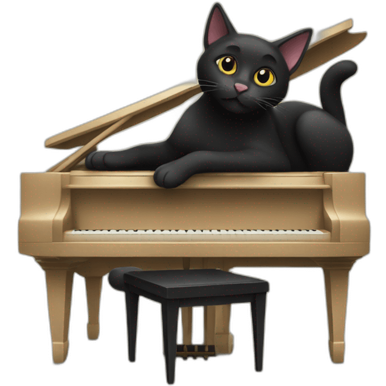 Black cat play in the piano emoji