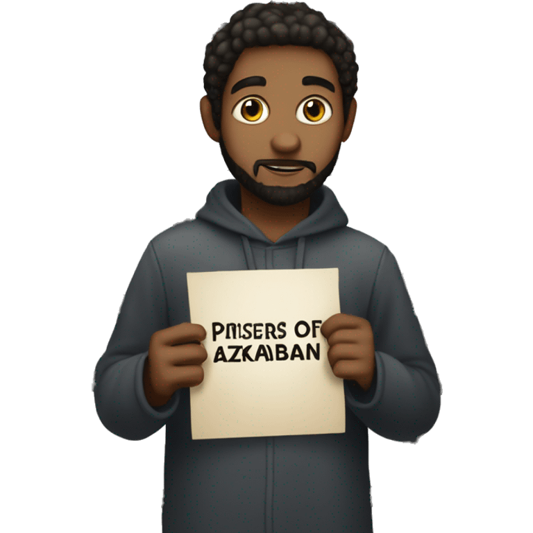 mysterious boy with beard holding Prisoners of Azkaban sign  emoji