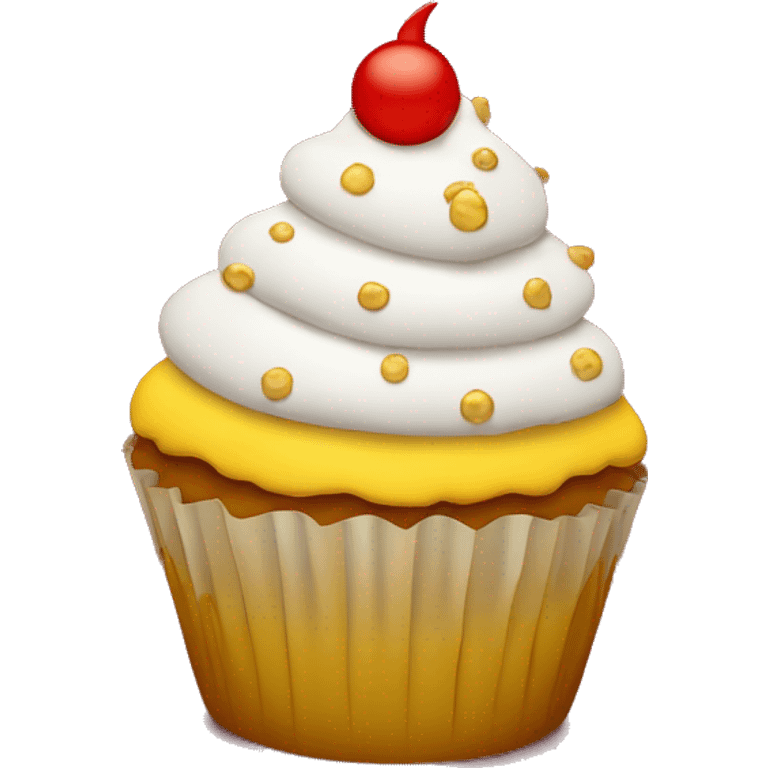 cupcake in white, bright crimson red and yellow gold colors, emoji