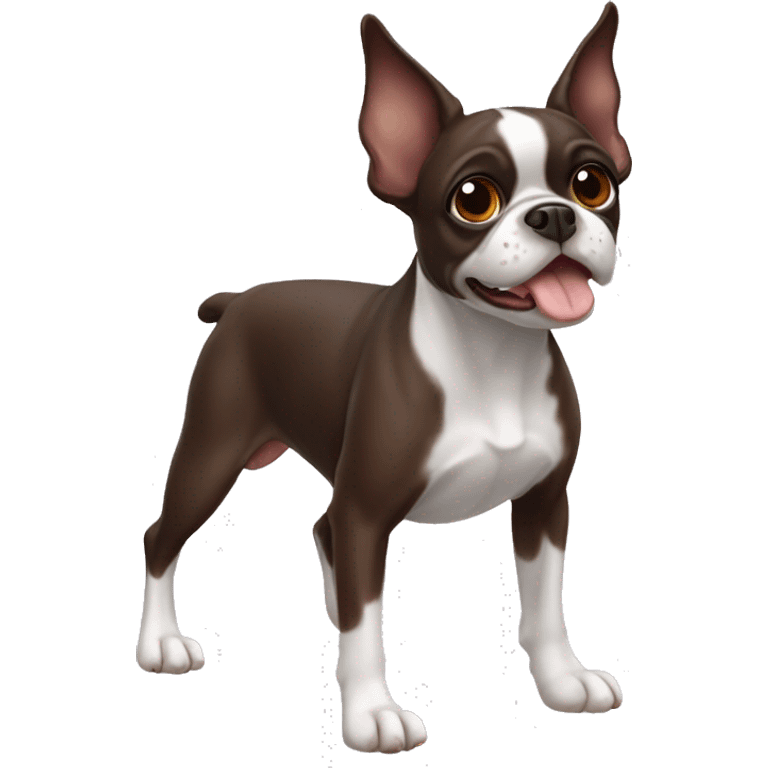 Brown Boston Terrier with only one white front left paw emoji