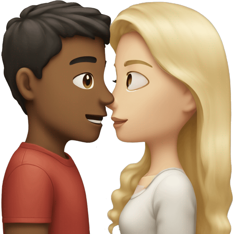 Two people kissing, boy with dark hair and girl with blonde hair, both light skin emoji