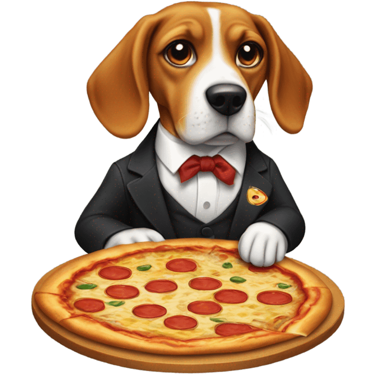 Beagle wearing suit eating pizza emoji