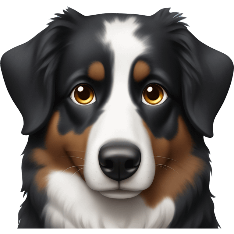 Black tri australian shepard with a blue left eye and a brown right eye emoji