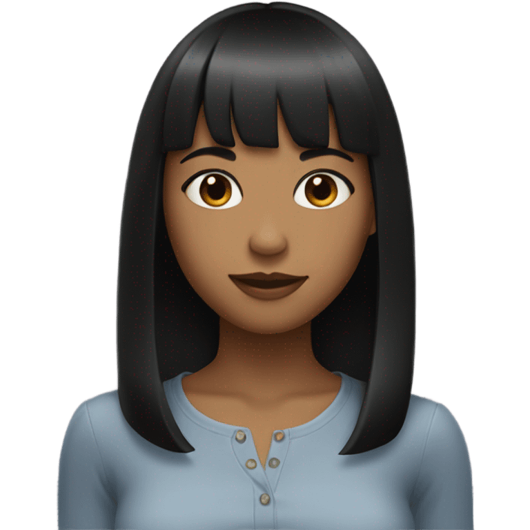 A Caucasian girl with medium length black hair and bangs emoji