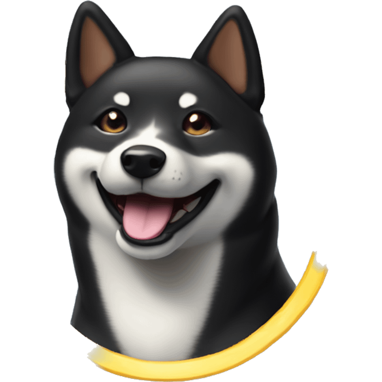 Black Shiba Inu smiling face with halo up emoji