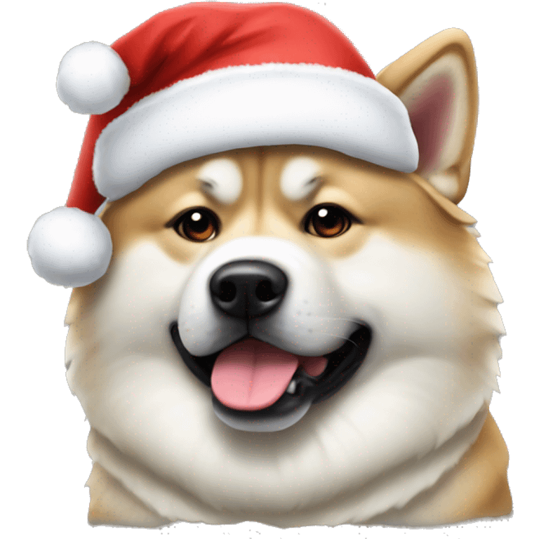 Japanese Akita wearing Santa hat emoji