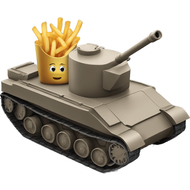 A tank going to the right with french fries going out of its barrel emoji