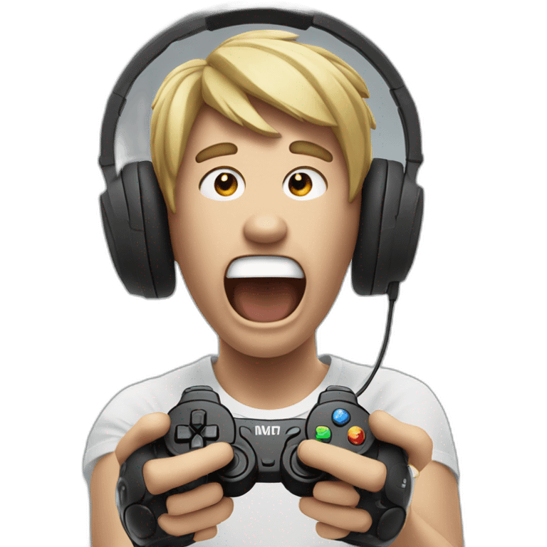 screaming gamer with a controller in his hand and a headset on his head emoji