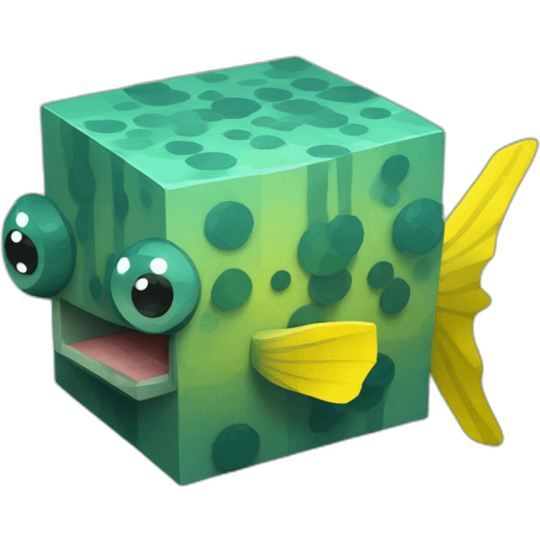 cube yellow fugu fish with two fins and tail in minecraft style full size emoji