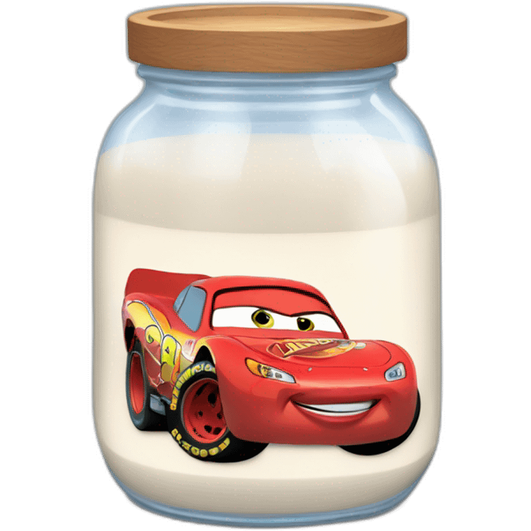 Lightning McQueen in jar with milk emoji