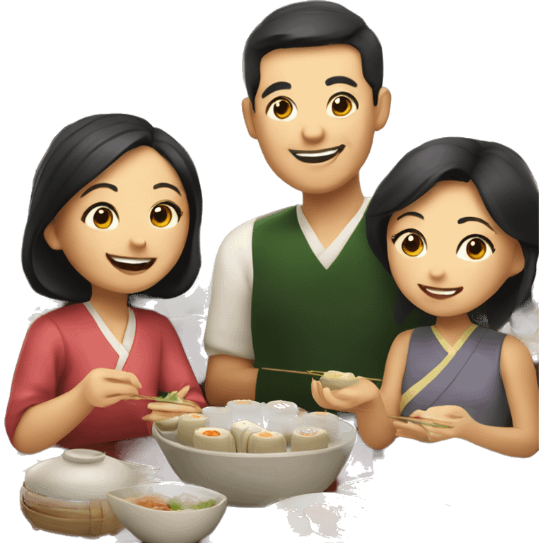 A family enjoying dim sum at restaurant emoji