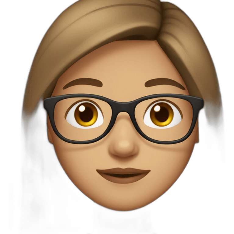 Girl with long, straight brown hair, brown eyes, glasses, light skin. emoji