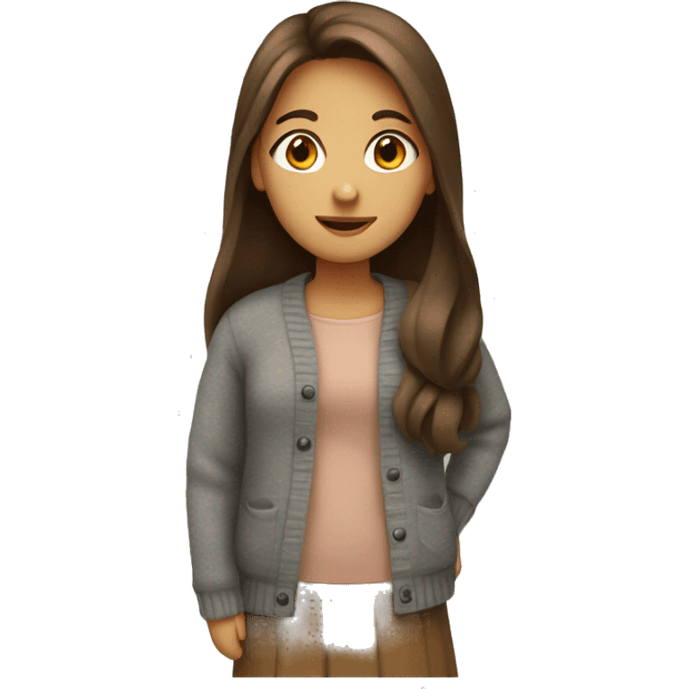 Girl with long brown hair, cardigan  emoji