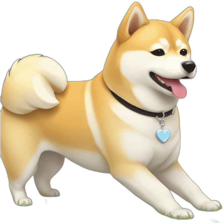 light blonde shiba inu with a silver heart shape tag on its collar emoji