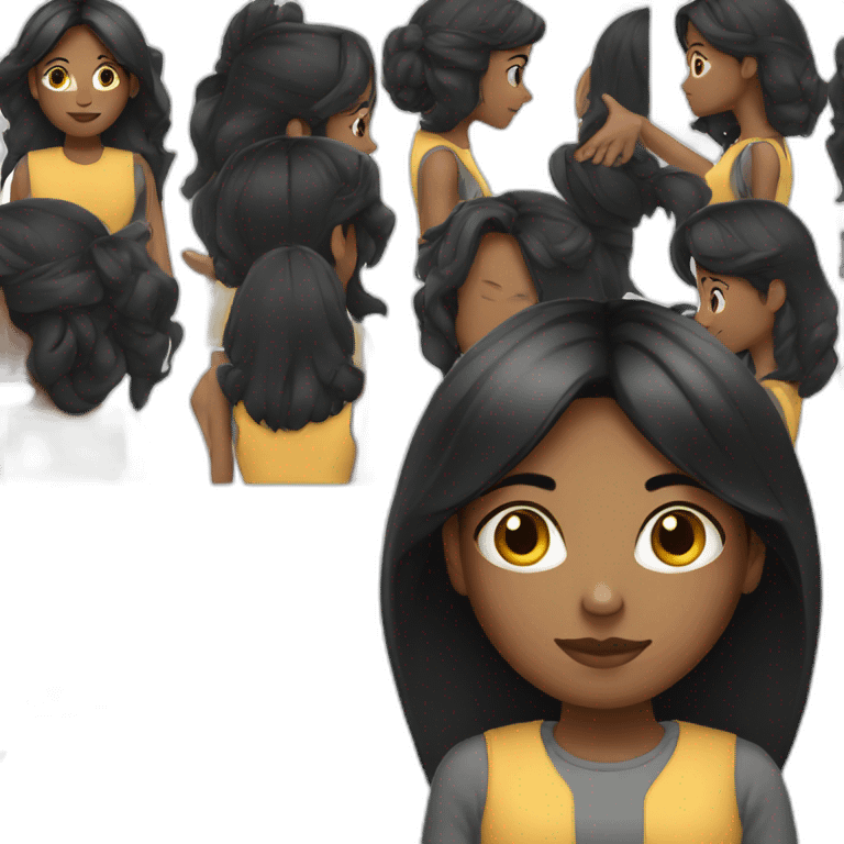 Black girl wearing long straight black hair work on computer  emoji