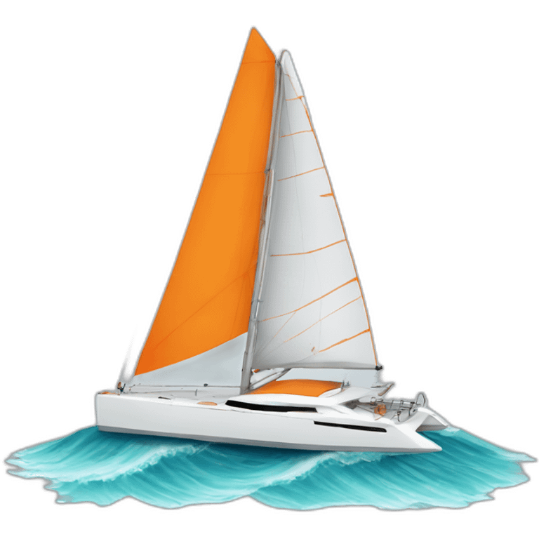 Catamaran avec voile rayée orange et blanche emoji