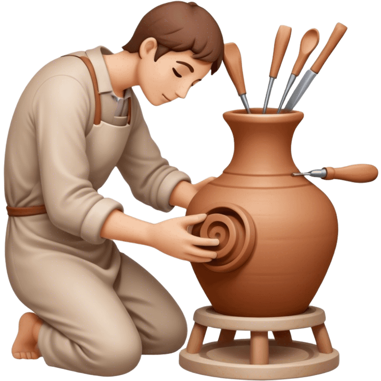 Ceramics making icon, pottery wheel, clay being shaped, ceramic vase or bowl, sculpting tools, minimalistic style, clean lines, transparent background. emoji