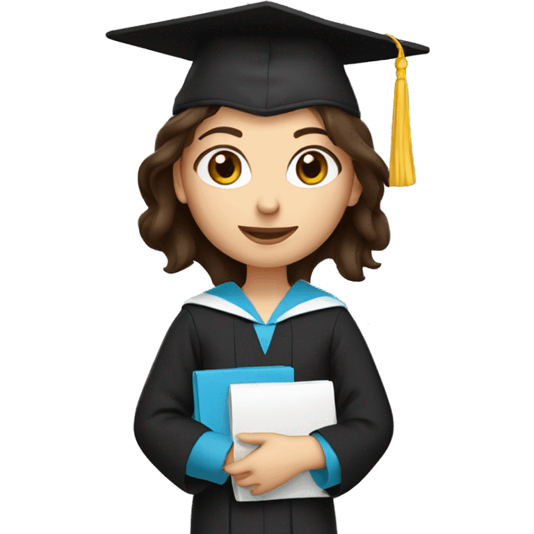 woman blue eyes dark brown hair graduate cap emoji