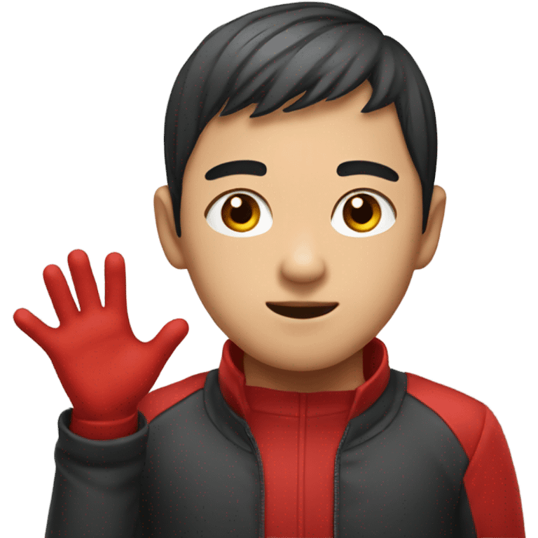 Asian boy with red gloves on his hands emoji