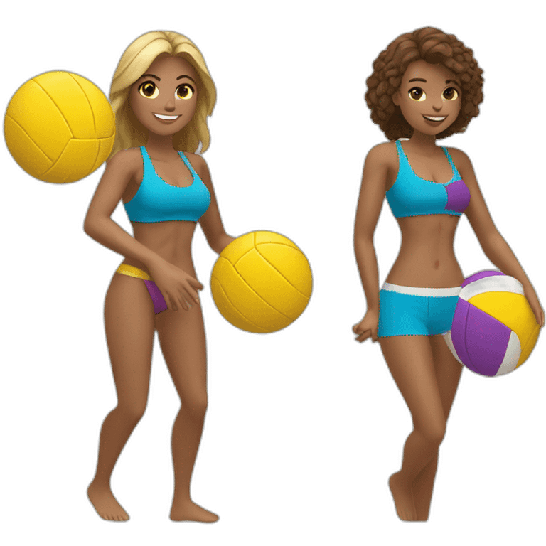 2 adult girls playing beach volley close body view emoji