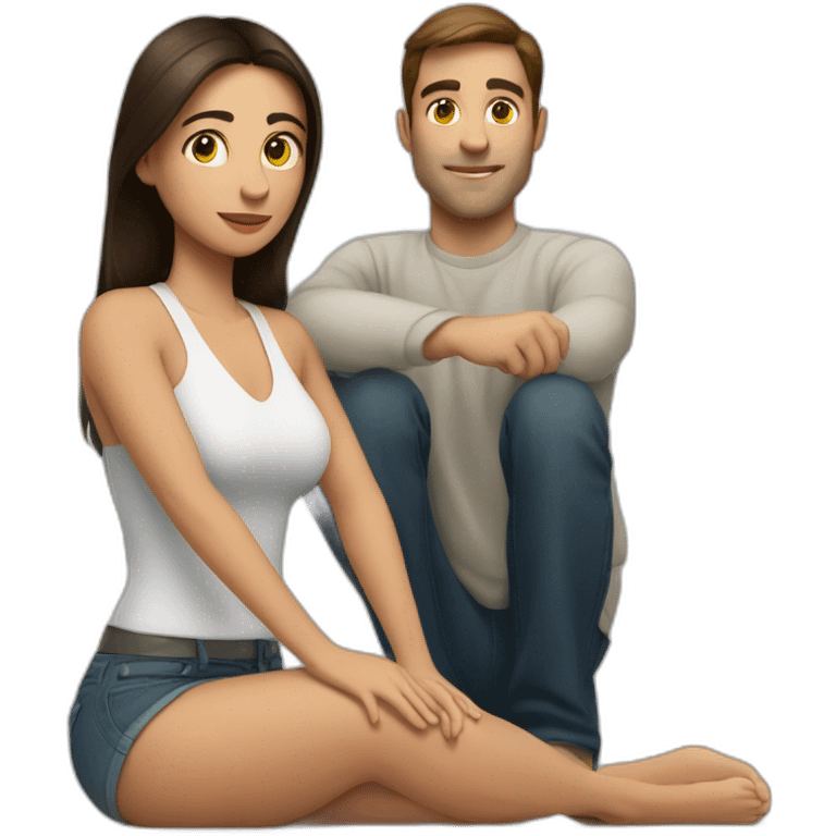 brunette Woman in on both knees facing man emoji