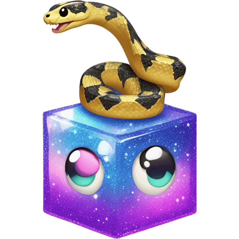 Kawaii colorful baby snake in a glitter cube  emoji