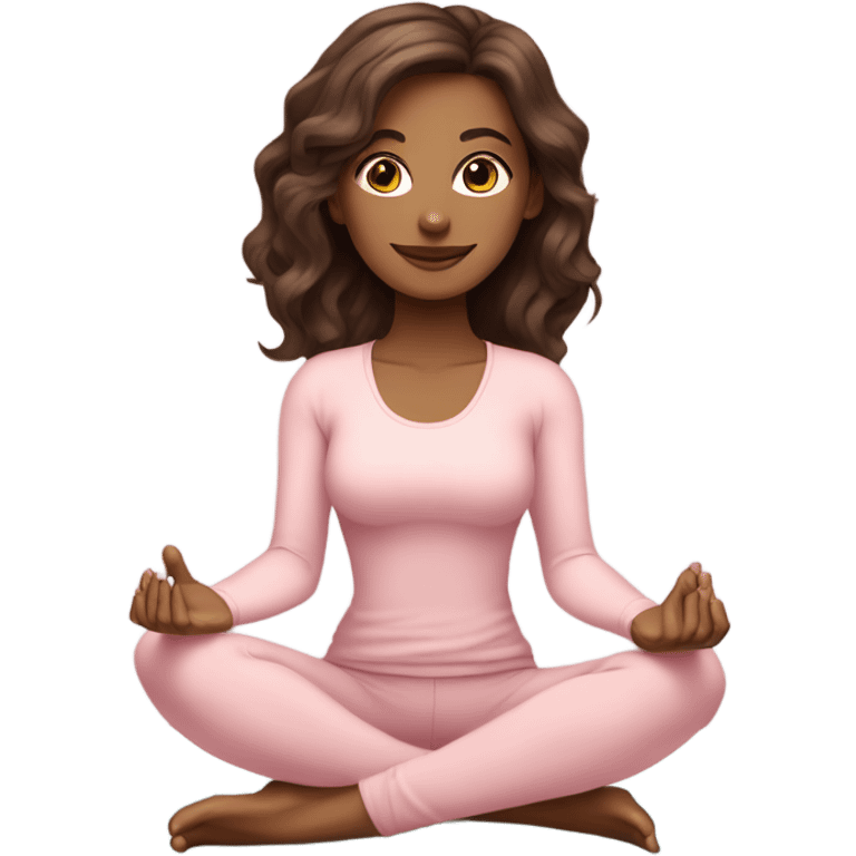 Brunette medium hair yoga beautiful girl in light pink clothes sitting on a yoga mat emoji