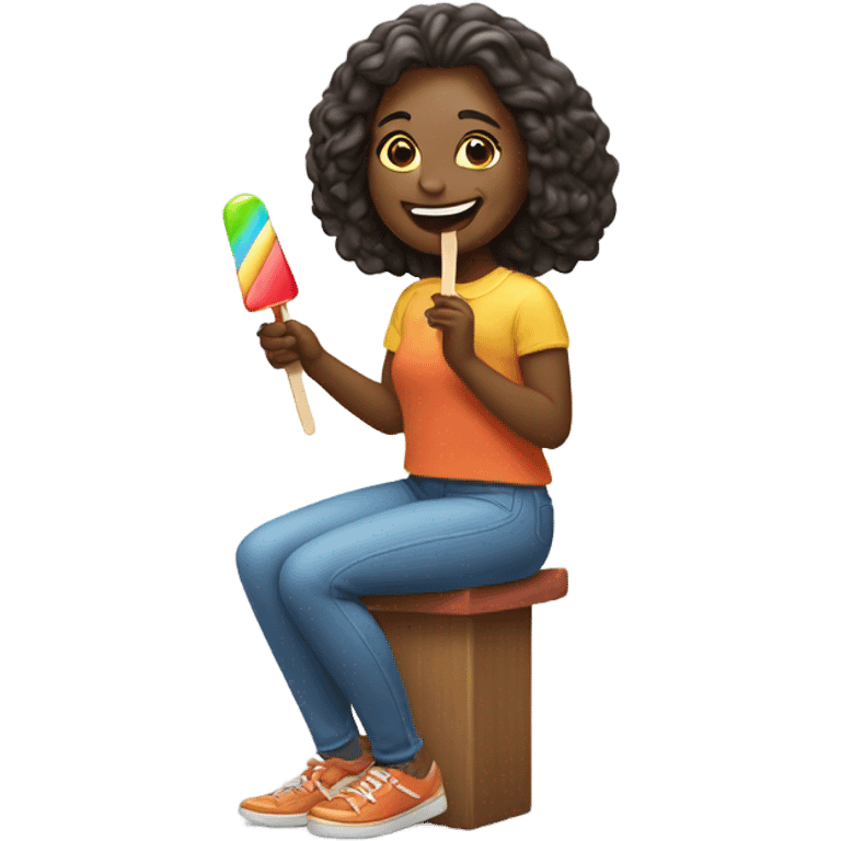 Woman kneeling enjoying a popsicle  emoji