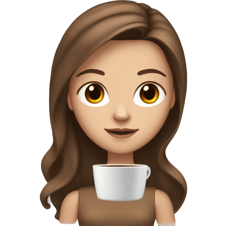 white girl with long brown hair, brown eyes, with a pc and coffee emoji