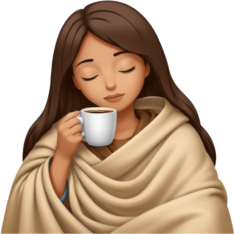 girl inside a blanket sipping coffee eyes closed emoji