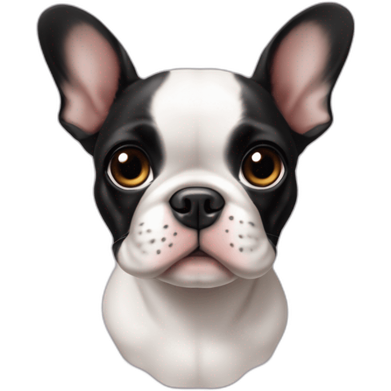 cute girl boston terrier french bulldog mix puppy with cropped ears black eyes emoji