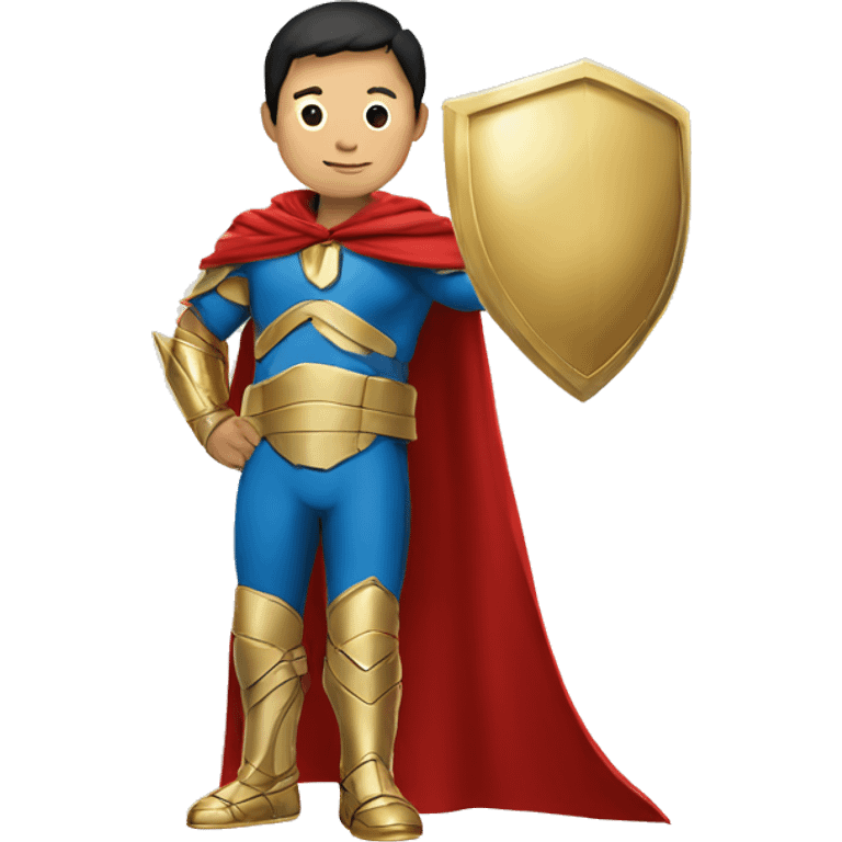 super hero, boy, asian, gold armour, red cape emoji