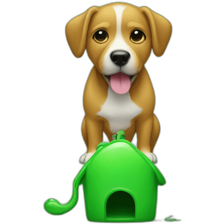 dog peeing in front of a green Mini emoji