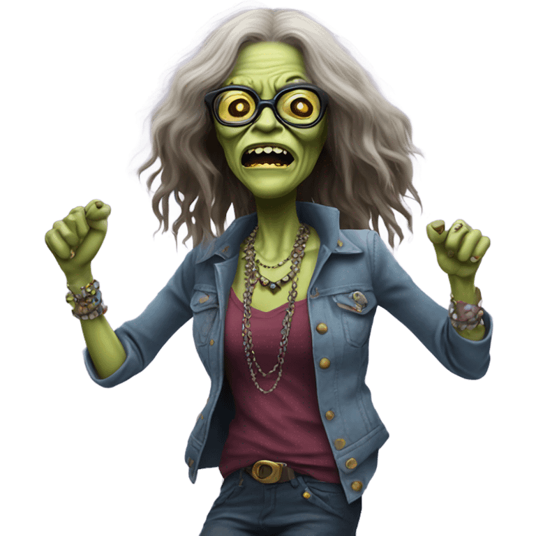  janis joplin zombie with her famous glasses, dancing emoji