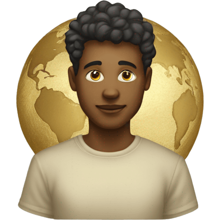 Person wearing T shirt with vintage gilded earth on it emoji