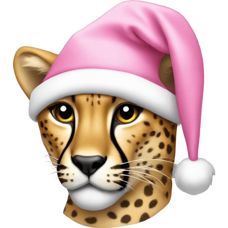 Cheetah wearing a pink Santa hat emoji