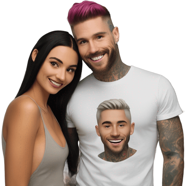 Photo Female model smiling at a very handsome tattooed man emoji