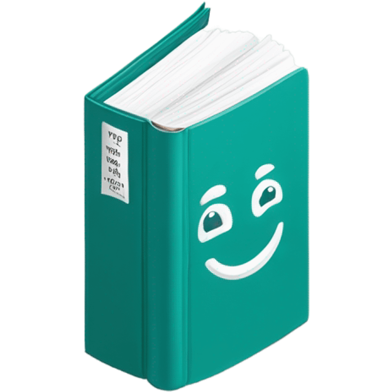 A flat, minimalist emoji-style illustration of a teal hardcover book labeled “DSM-5-TR” with clean white text and a simple smiley face icon on the cover, resembling Apple’s emoji aesthetic. emoji