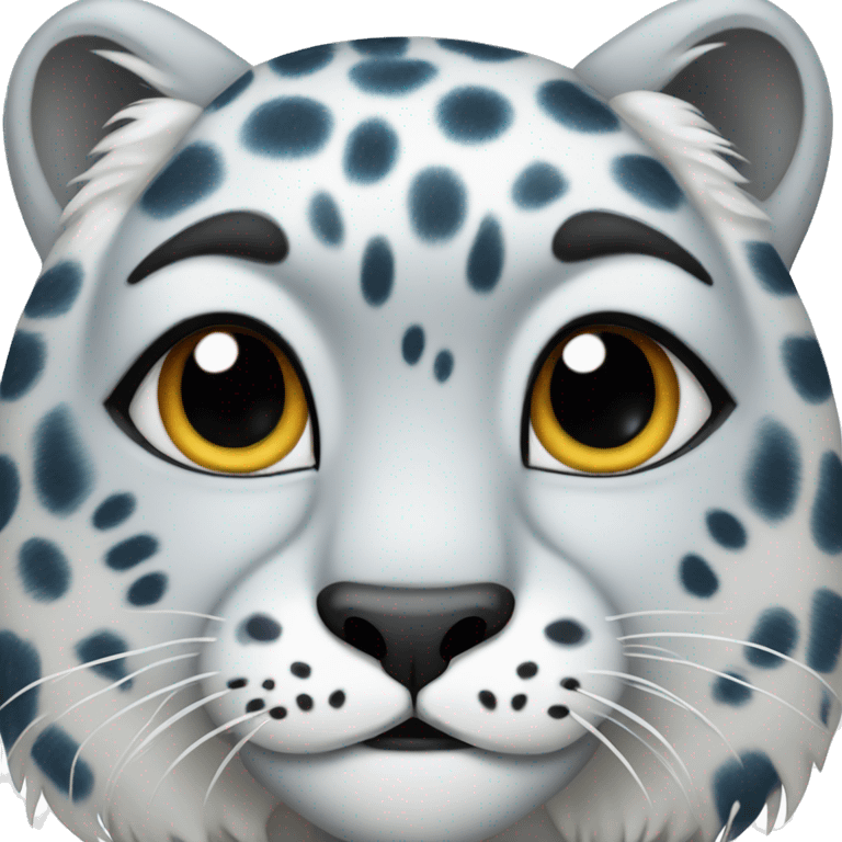 snow leopard with a blue bow on the right side of its head emoji