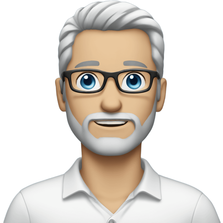 White man black and grey hair right blue eyes blue white glasses short beard  emoji