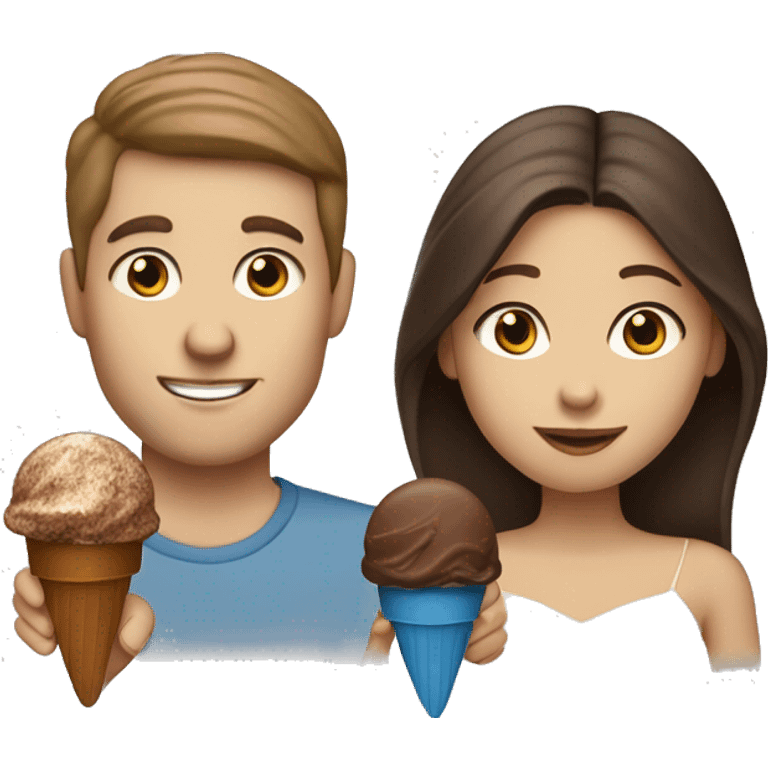 Brown hair white guy with blue eyes with Filipina girl eating chocolate covered ice cream bars emoji