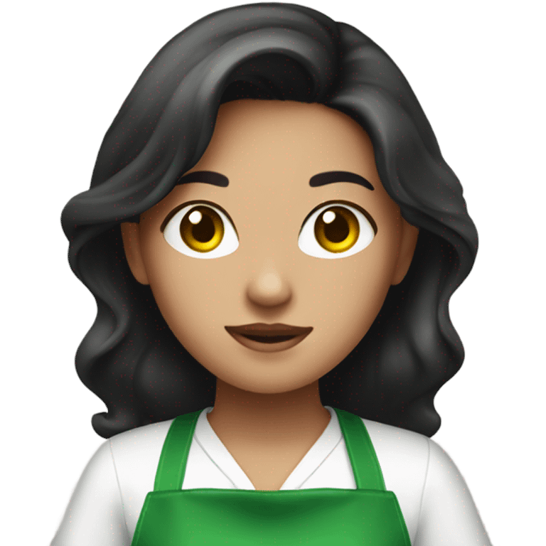 Pretty girl with dark hair wearing a green apron emoji