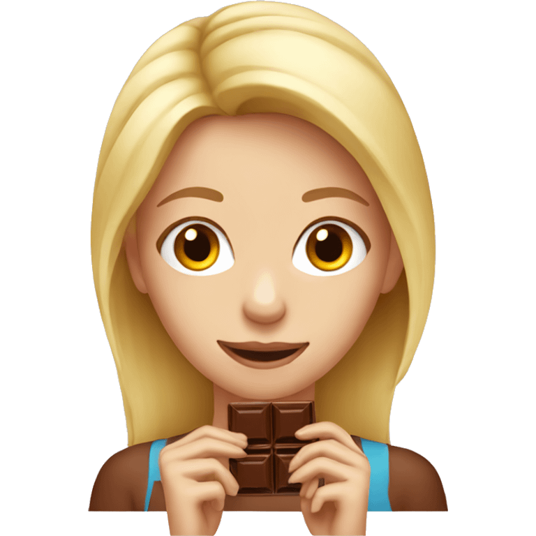 Blonde girl eating chocolate emoji