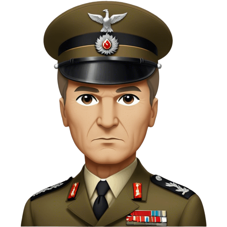 Cinematic Realistic Mustafa Kemal Atatürk Portrait Emoji, depicted as a visionary statesman with a determined gaze and period military attire, rendered with rich textures and dynamic historical lighting that captures his transformative leadership. emoji