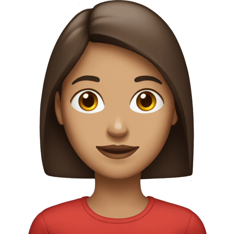 woman emoji light to medium skin, straight long dark brown hair red shirt  emoji