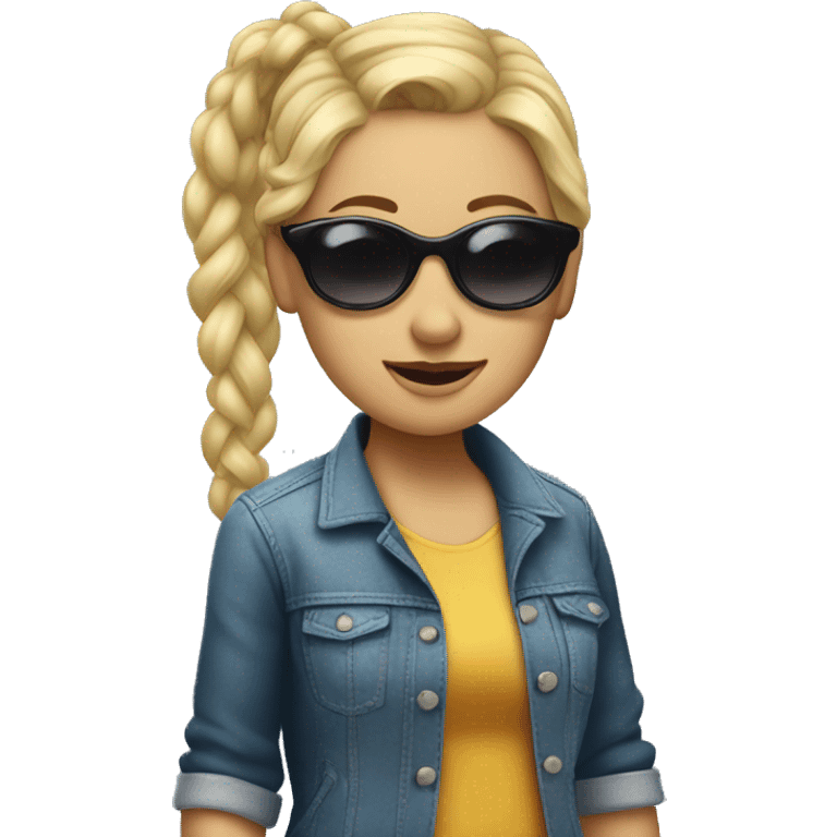 a woman with blonde hair in pigtails with sunglasses on, emoji